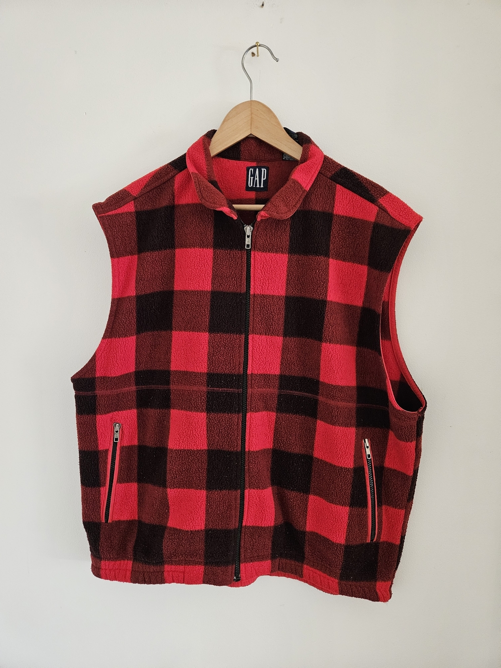 Vintage GAP Buffalo Plaid Fleece Vest Mens Large Full Zip 90s